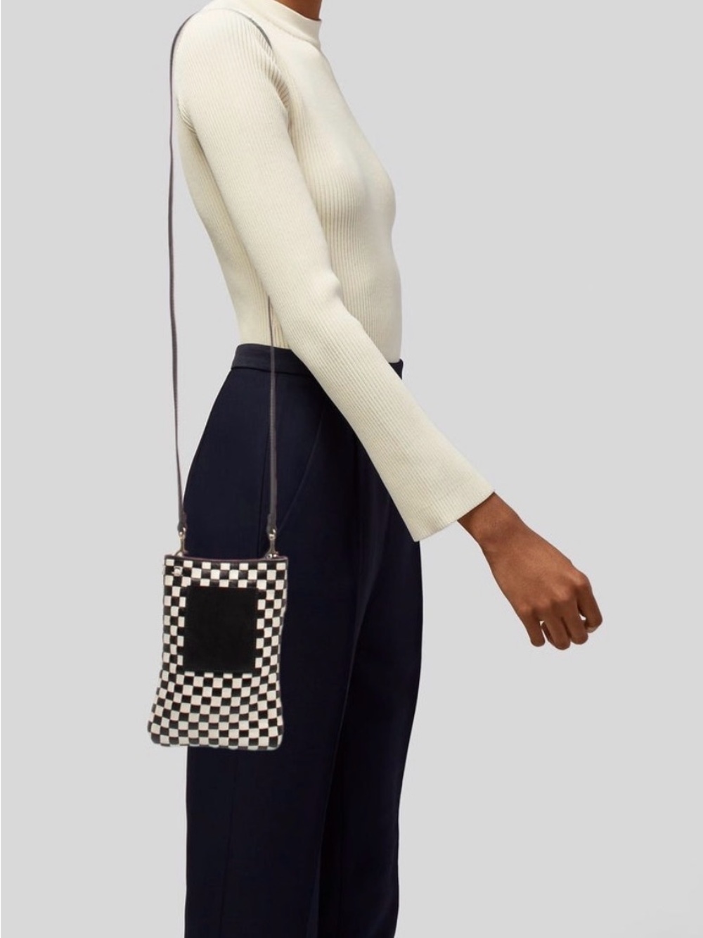 NWOT Clare V Checkerboard Crossbody Bag in Black and White
